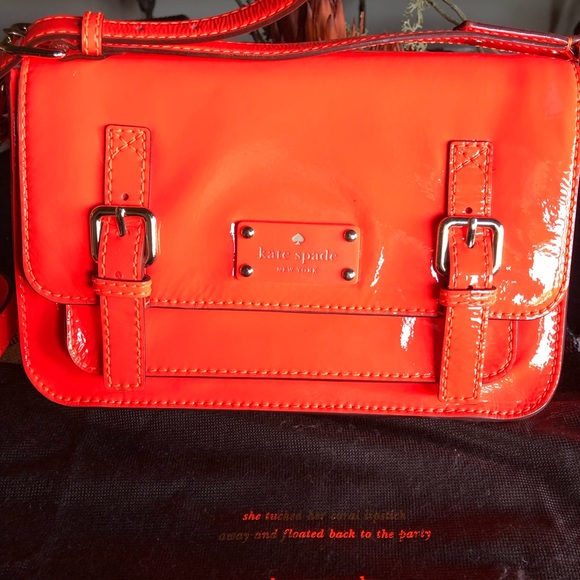 Kate Spade Orange Patent Buckled Messenger Bag